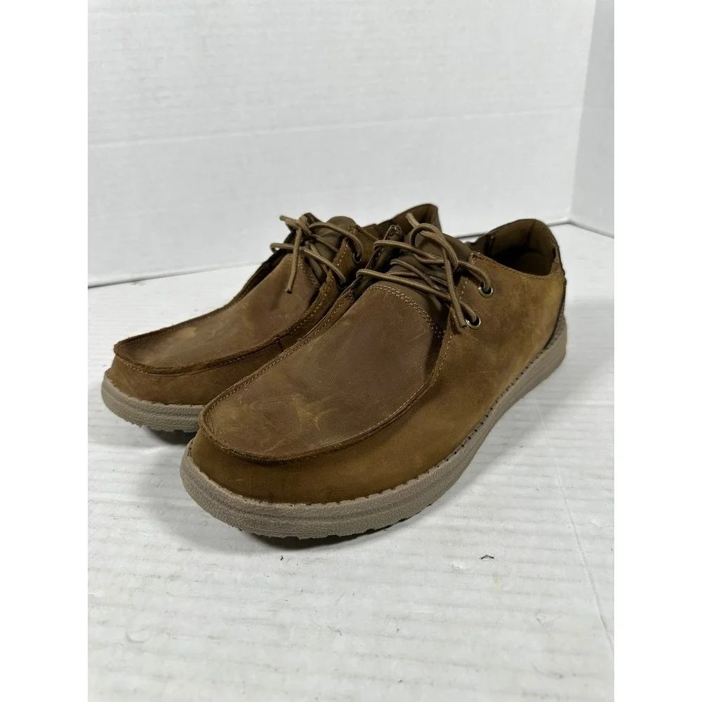 Skechers‎ Mens Relaxed Fit Memory Foam Leather Moc Toe Shoes Brown 210107 Size 8